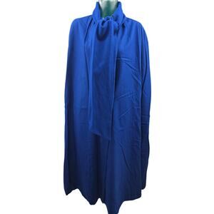 Vtg 60s Wellington Royal Blue Merino Wool Cape Coat Scarf Tie Neck Whimsigoth OS